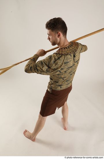 Man Adult Athletic White Fighting with spear Standing poses Casual