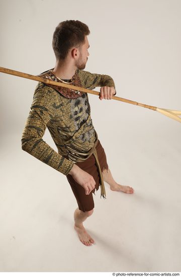 Man Adult Athletic White Fighting with spear Standing poses Casual