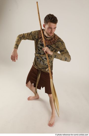 Man Adult Athletic White Fighting with spear Standing poses Casual