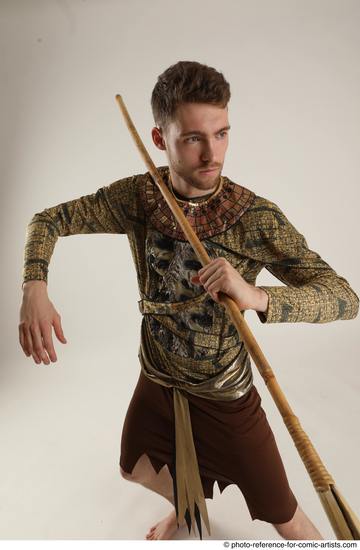 Man Adult Athletic White Fighting with spear Standing poses Casual