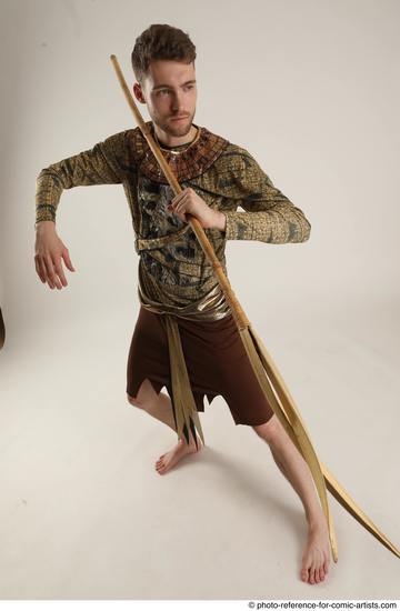 Man Adult Athletic White Fighting with spear Standing poses Casual