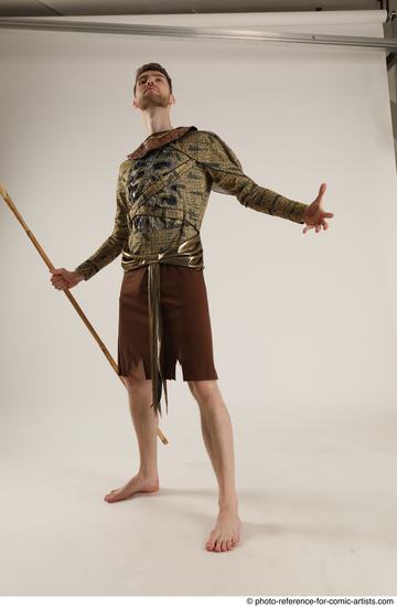 Man Adult Athletic White Fighting with spear Standing poses Casual