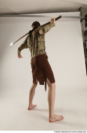 Man Adult Athletic White Fighting with spear Standing poses Casual