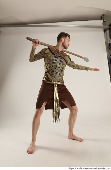 Man Adult Athletic White Fighting with spear Standing poses Casual