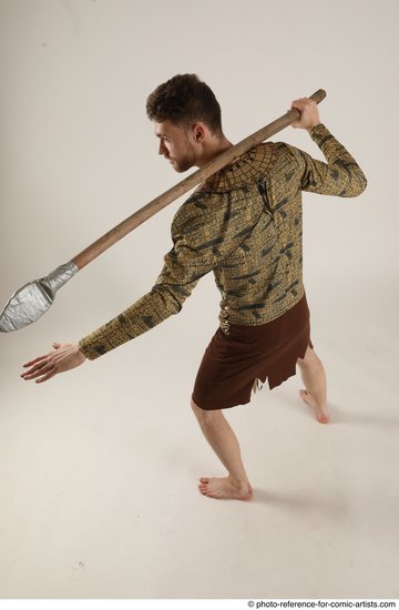 Man Adult Athletic White Fighting with spear Standing poses Casual