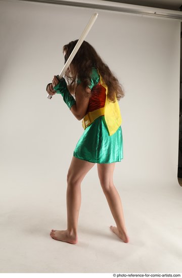 Woman Young Average White Fighting with sword Standing poses Casual