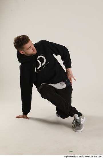 Man Adult Athletic White Kneeling poses Sportswear Dance