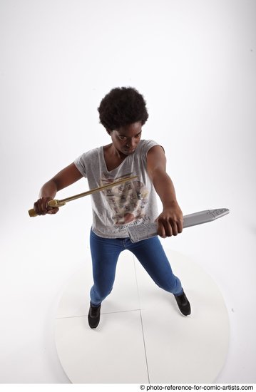 Woman Adult Athletic Black Fighting with knife Fight Casual