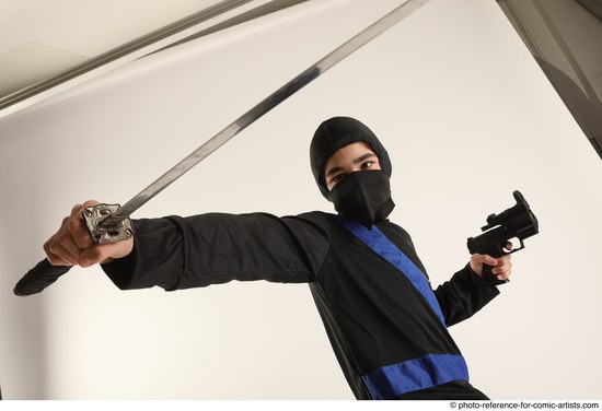 Man Young Athletic Fighting with sword Standing poses Casual Asian