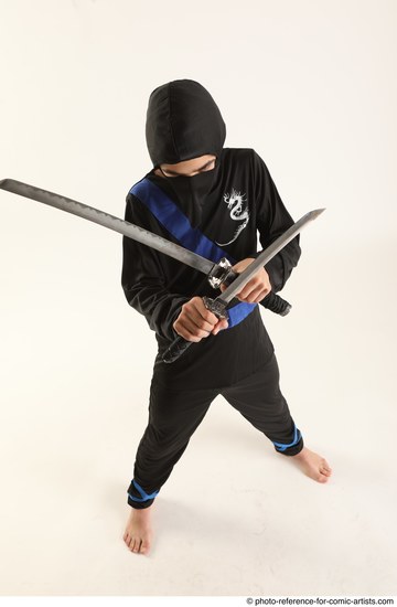 Man Young Athletic Fighting with sword Standing poses Casual Asian