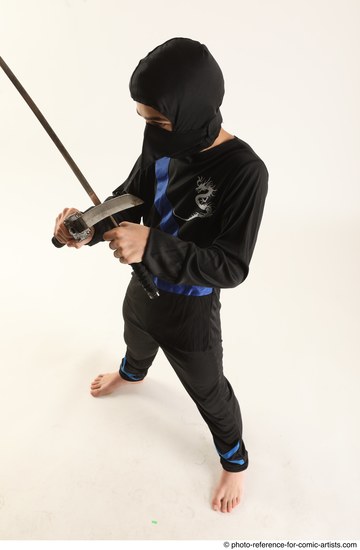 Man Young Athletic Fighting with sword Standing poses Casual Asian