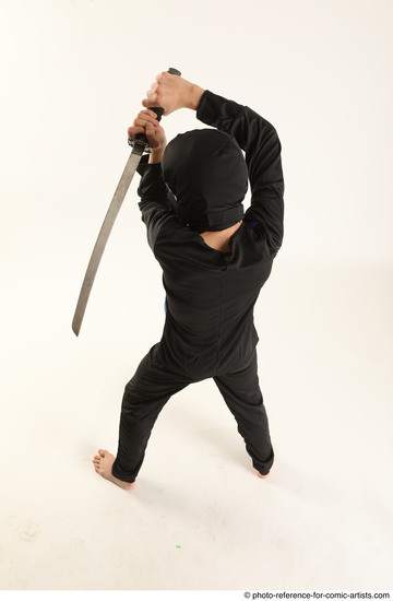 Man Young Athletic Fighting with sword Standing poses Casual Asian