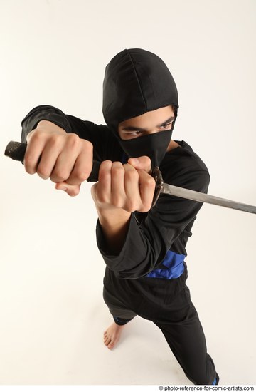 Man Young Athletic Fighting with sword Standing poses Casual Asian