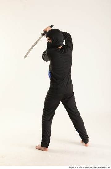 Man Young Athletic Fighting with sword Standing poses Casual Asian