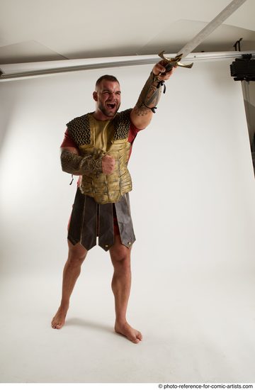 Man Adult Muscular White Fighting with sword Standing poses Army