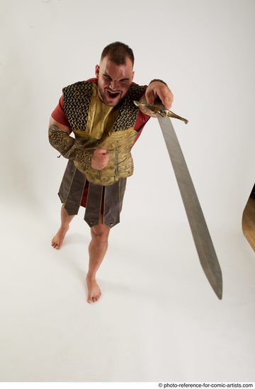 Man Adult Muscular White Fighting with sword Standing poses Army