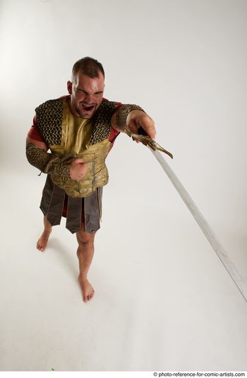 Man Adult Muscular White Fighting with sword Standing poses Army