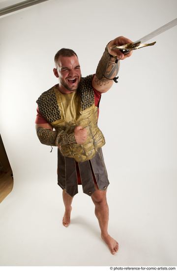 Man Adult Muscular White Fighting with sword Standing poses Army