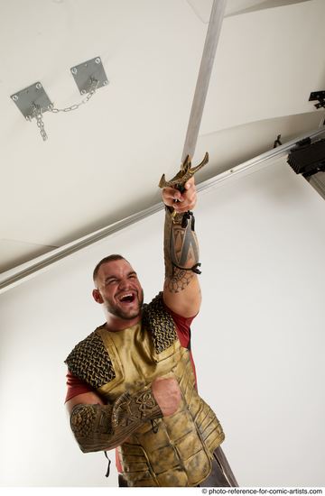 Man Adult Muscular White Fighting with sword Standing poses Army