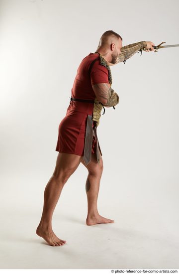 Man Adult Muscular White Fighting with sword Standing poses Army