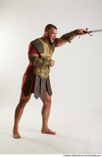 Man Adult Muscular White Fighting with sword Standing poses Army