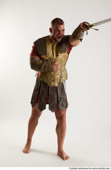 Man Adult Muscular White Fighting with sword Standing poses Army