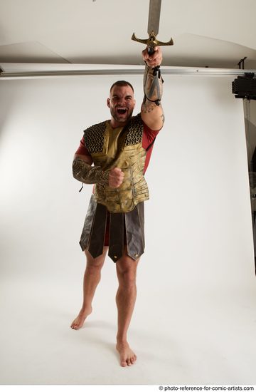 Man Adult Muscular White Fighting with sword Standing poses Army