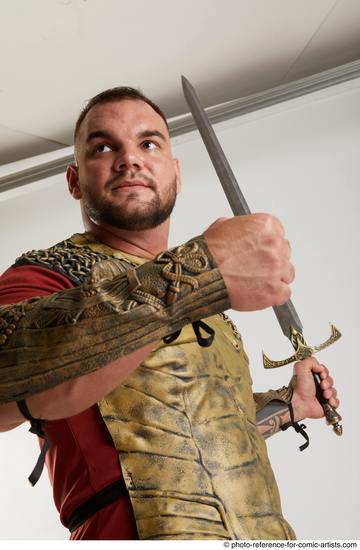 Man Adult Muscular White Fighting with sword Standing poses Army