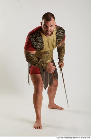 Man Adult Muscular White Fighting with sword Standing poses Army