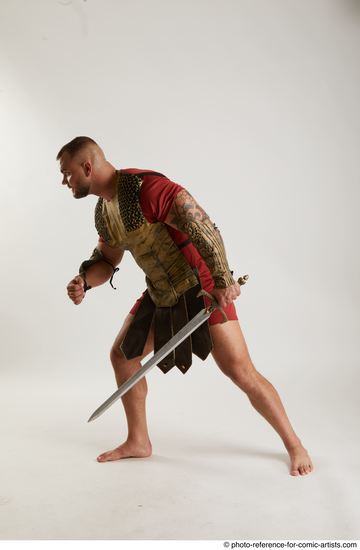 Man Adult Muscular White Fighting with sword Standing poses Army