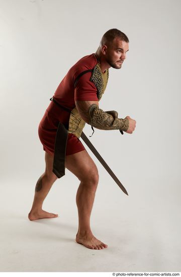 Man Adult Muscular White Fighting with sword Standing poses Army