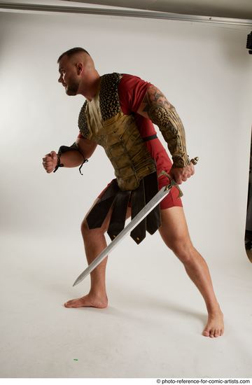 Man Adult Muscular White Fighting with sword Standing poses Army