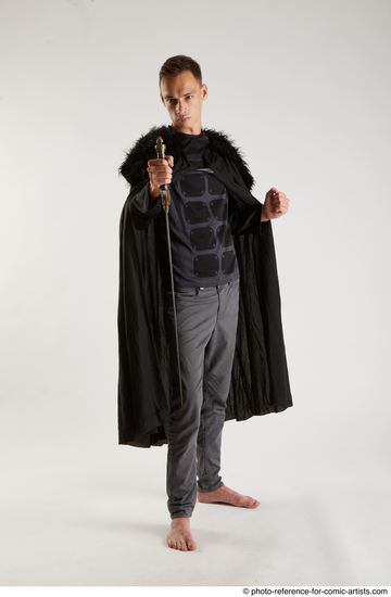 Man Adult Athletic White Fighting with sword Standing poses Coat