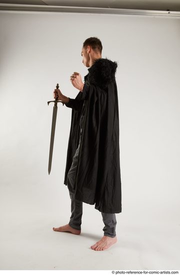 Man Adult Athletic White Fighting with sword Standing poses Coat