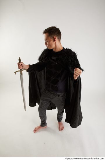 Man Adult Athletic White Fighting with sword Standing poses Coat