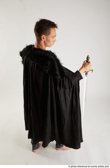 Man Adult Athletic White Fighting with sword Standing poses Coat