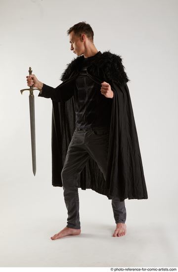 Man Adult Athletic White Fighting with sword Standing poses Coat