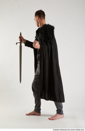 Man Adult Athletic White Fighting with sword Standing poses Coat