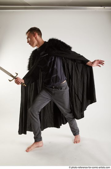 Man Adult Athletic White Fighting with sword Standing poses Coat