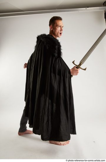 Man Adult Athletic White Fighting with sword Standing poses Coat