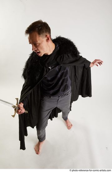 Man Adult Athletic White Fighting with sword Standing poses Coat