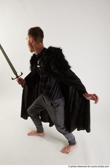 Man Adult Athletic White Fighting with sword Standing poses Coat