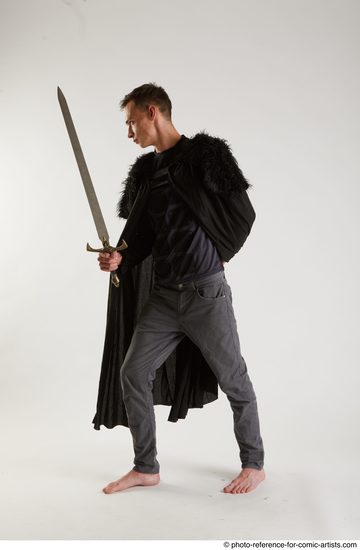 Man Adult Athletic White Fighting with sword Standing poses Coat