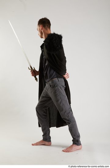 Man Adult Athletic White Fighting with sword Standing poses Coat