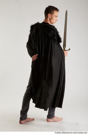 Man Adult Athletic White Fighting with sword Standing poses Coat