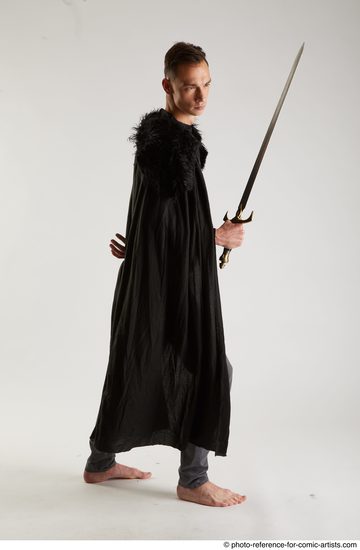 Man Adult Athletic White Fighting with sword Standing poses Coat