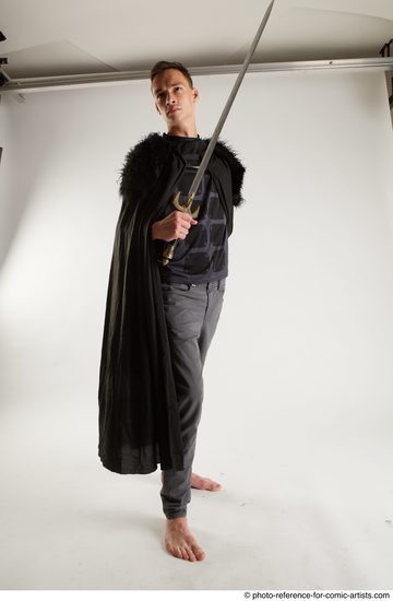 Man Adult Athletic White Fighting with sword Standing poses Coat