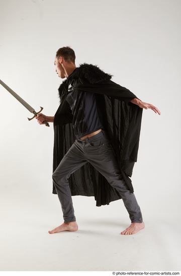 Man Adult Athletic White Fighting with sword Standing poses Coat