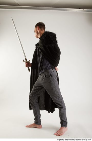 Man Adult Athletic White Fighting with sword Standing poses Coat