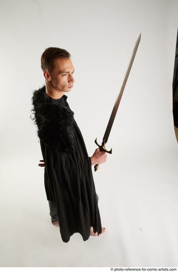 Man Adult Athletic White Fighting with sword Standing poses Coat